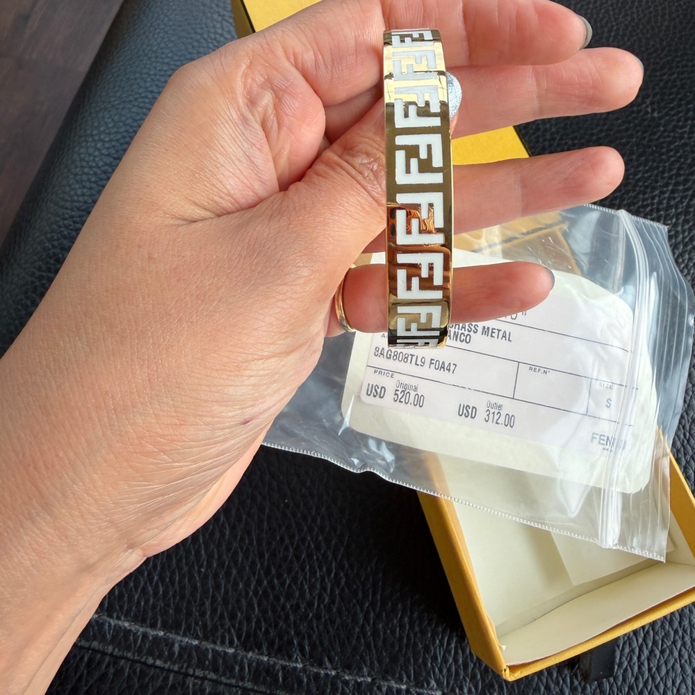 Fendi Gold & White FF Logo Bangle Bracelet – Size S